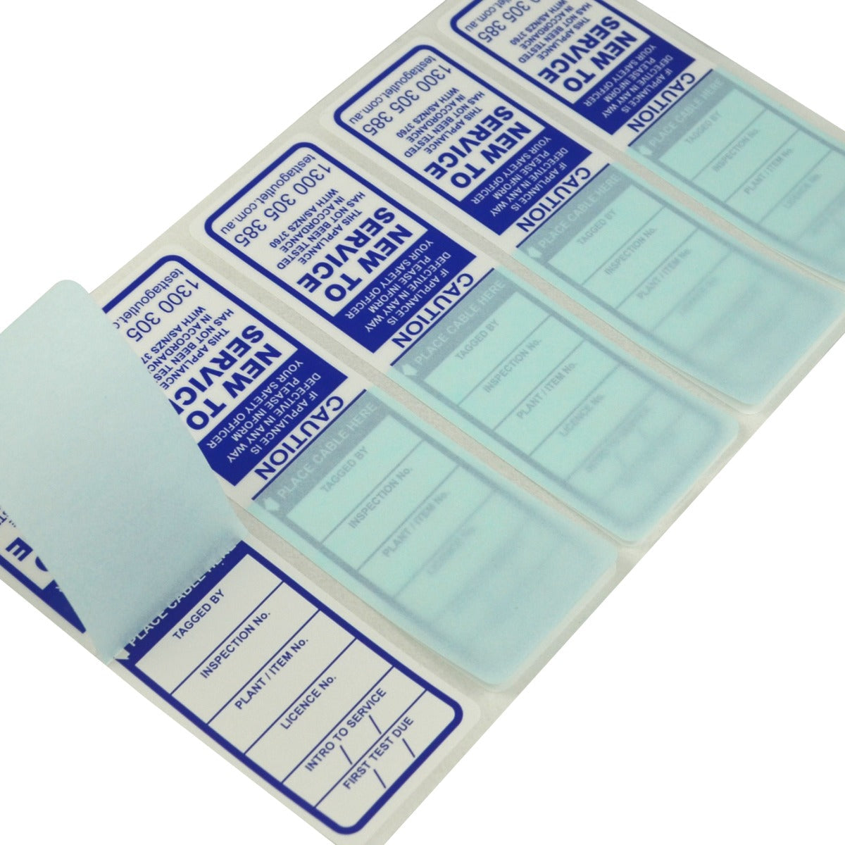 100% Australian Made, Waterproof New to Service Tags that complies with AS/NZS 3760 standards