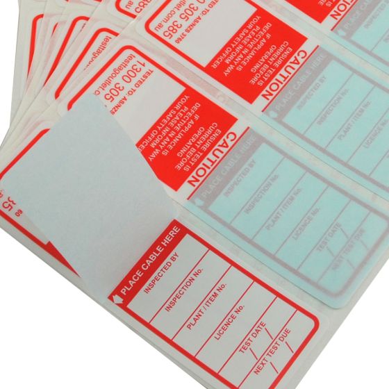 Red All Purpose Australian Electrical Test Tags that is waterproof and complies with AS/NZS 3760 standards