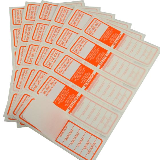 Orange Waterproof, Australian Made All Purpose Electrical Test Tags that complies with AS/NZS 3760 standards