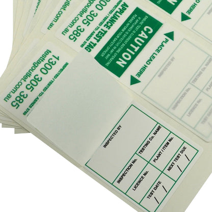 Bulk discounted Green Heavy Duty Electrical Test Tags complies with AS/NZS 3760 standards