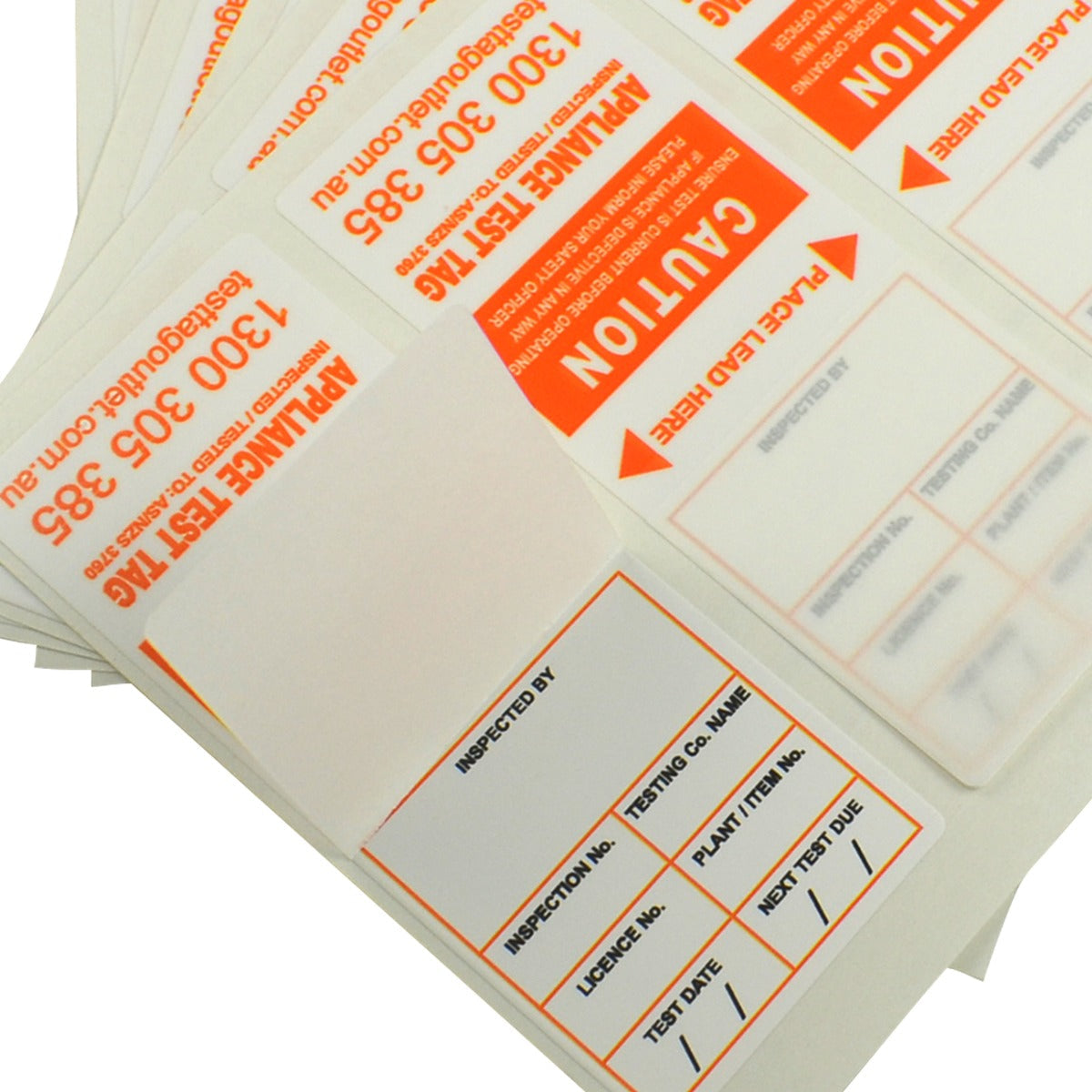 Weather Resistant, waterproof Heavy Duty Orange Electrical Test Tags that complies with AS/NZS 3760 standards